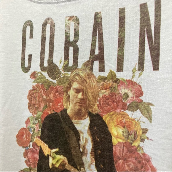Kurt Cobain White Drop-Shoulder Long Sleeve Graphic Tee - Picture 4 of 6